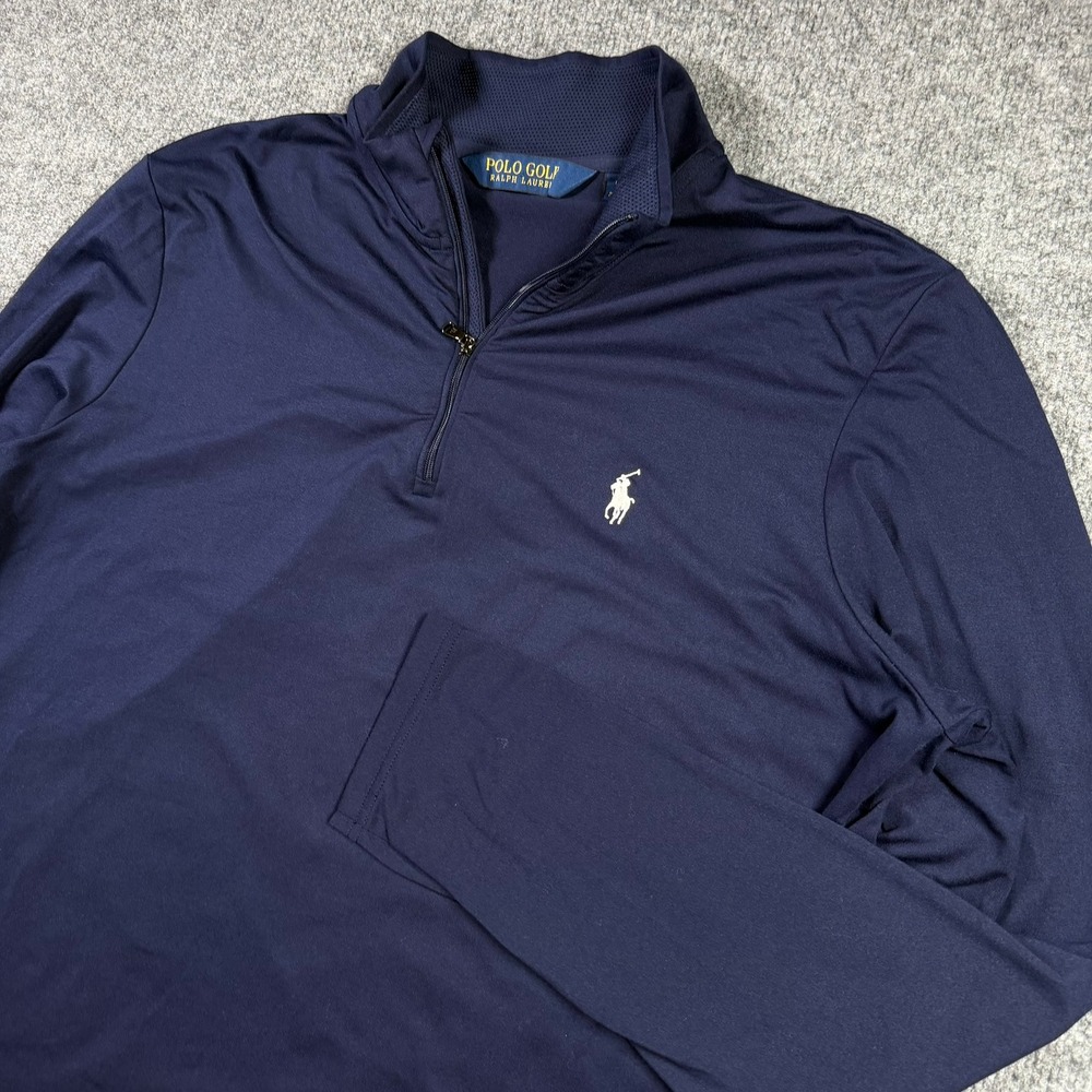 Polo Golf Ralph Lauren Pullover Mens Large Navy Blue Quarter Zip Performance Top